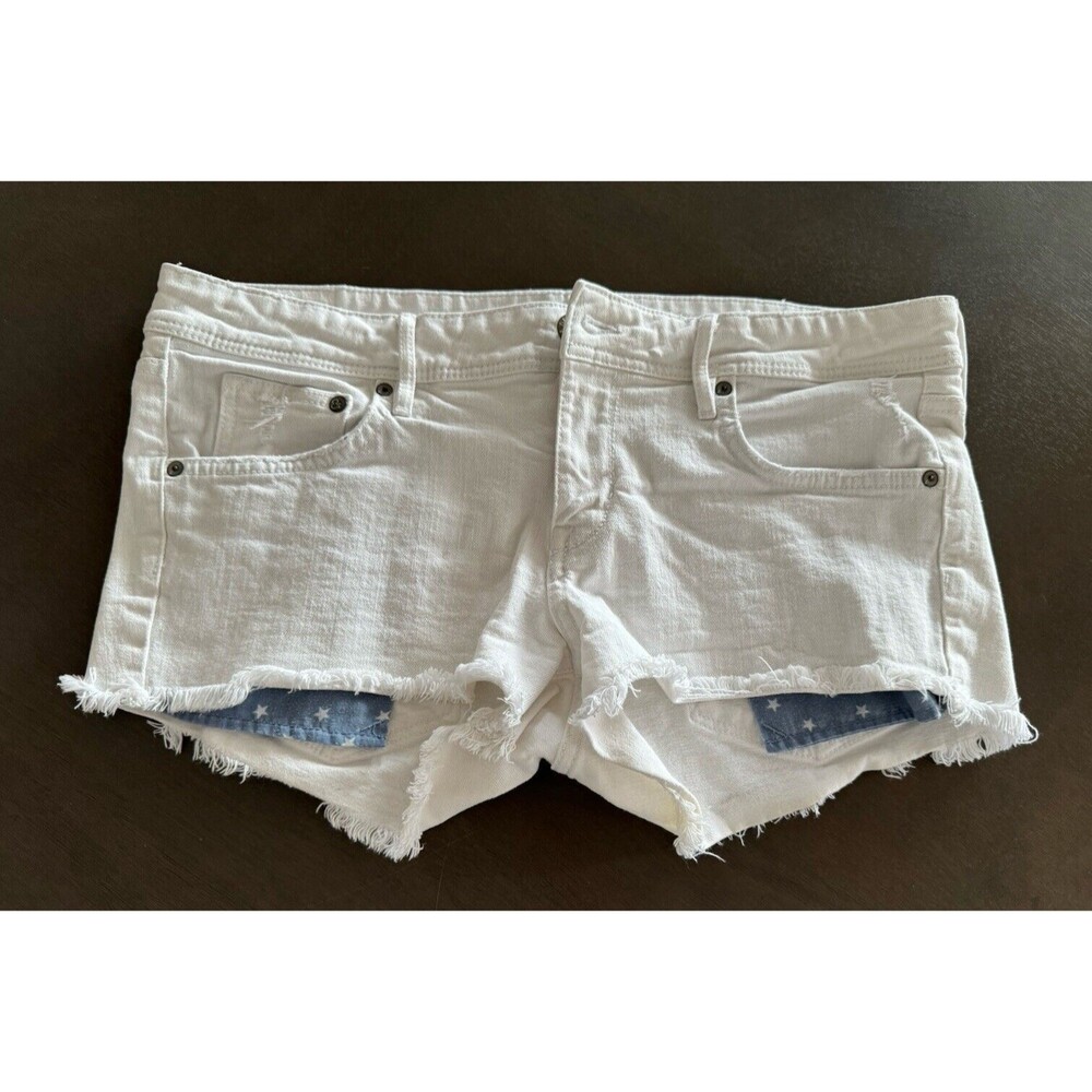 H&M Denim Shorts 2'' Women's beach white denim Distressed Stars lining size 12